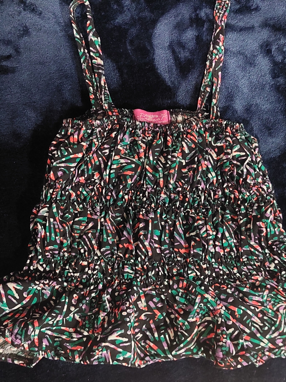 Girls' Smocked Tank Top in Black with Multicolor Print